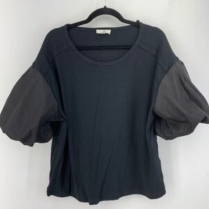 Entro Womens XL Black Ribbed Puff Sleeve Top Goth Edgy Dark Academia Whimsigoth